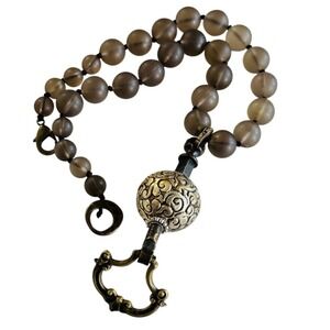 VTG runway Necklace Boho Art Glass Smoky Beaded Collar Chunky Artisan Statement